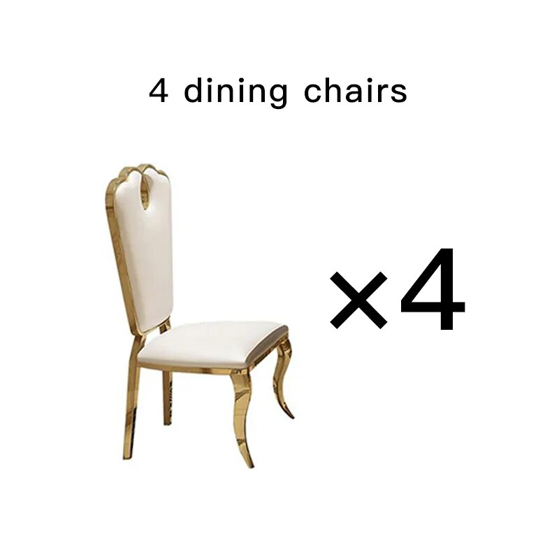 Marble Dining Table Chairs Set Stainless Steel Golden Carved Furniture - Golden Atelier