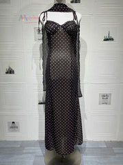 Polka Dot Spaghetti Strap Sweetheart Neck Maxi Dress