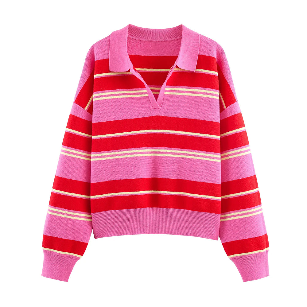 Pink and red striped sweater on a white background
