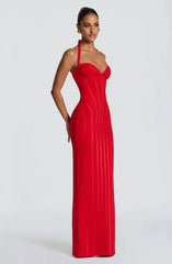 Halter Neck Corset Boned Bodycon Maxi Dress