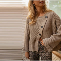 Asymmetric cross placket knit coat, crew neck