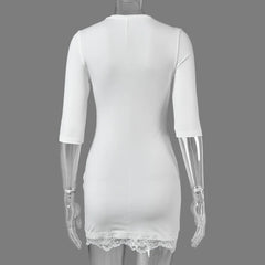 Lace Trim Three Quarter Sleeve Mini Dress