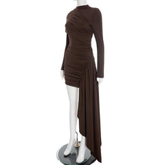 Long Sleeve Pleated Bandage Mini Dress
