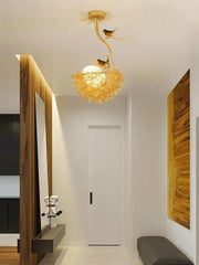 Gold Bird Nest Egg Glass Ball LED Ceiling Hanghing Lamp