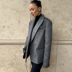 Gray Belted Lapel Collar Blazer showing full lapel detail