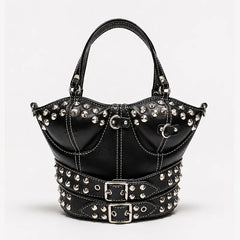 Black studded buckled corset bag