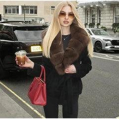 Faux fur trim wool coat