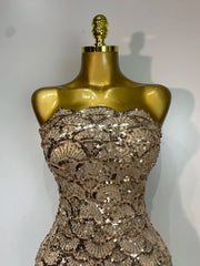 Strapless Sequin Scallop Mini Dress