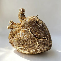 Gold crystal embellished heart shaped bag