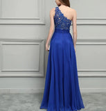 Royal Blue Chiffon One Shoulder Lace Evening Dress