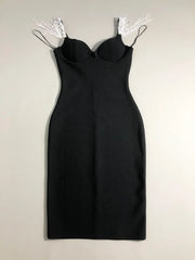Crystal Strap Bodycon Midi Dress