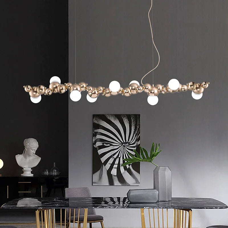 Long Bar Chandelier Caterpillar Desin Metal Ball Pendant Lamp