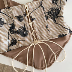 Floral Embroidered Lace Up Corset Top