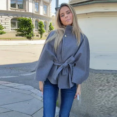 Stand Collar Belted Cape Coat
