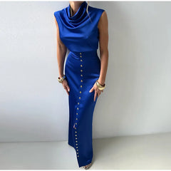 Sleeveless Top Suit With Front Split Skirt