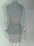 Gray Cargo Dress Stretch Zipper Big Pockets Mini Dress