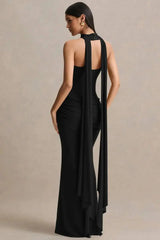 Strapless Choker Neck Gathered Waist Maxi Dress