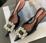 Crystal Thin Heels Pointed Toe Elegant Sling back Sandals