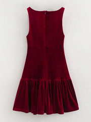 Velvet Bow Burgundy Short Dress