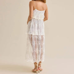 Floral Lace Sheer Mesh Midi Dress