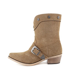 Pointed Toe Suede Buckle Boots