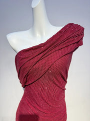 Red One Shoulder Diamond Embellished Maxi Dress
