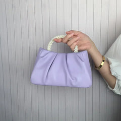 Gathered Clutch Bag with Pearl Handle