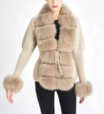 Knitted Detachable Collar Women Jacket Faux Fur Coats