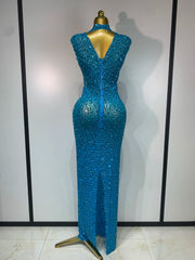 Rhinestone High Neck Sleeveless Dress
