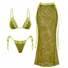 Contrast Trim Lace Two-Piece Swimwear Set