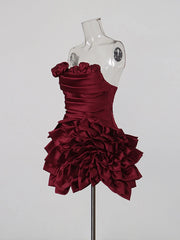 3D Rose Embellished Strapless Mini Dress