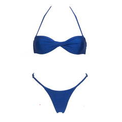 Blue Twisted Bandeau Bikini and Chiffon Cover up Set