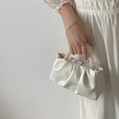 Gathered Clutch Bag with Pearl Handle