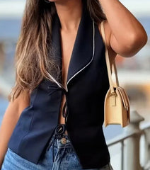 Halter Top Solid Bow Backless Short Vest