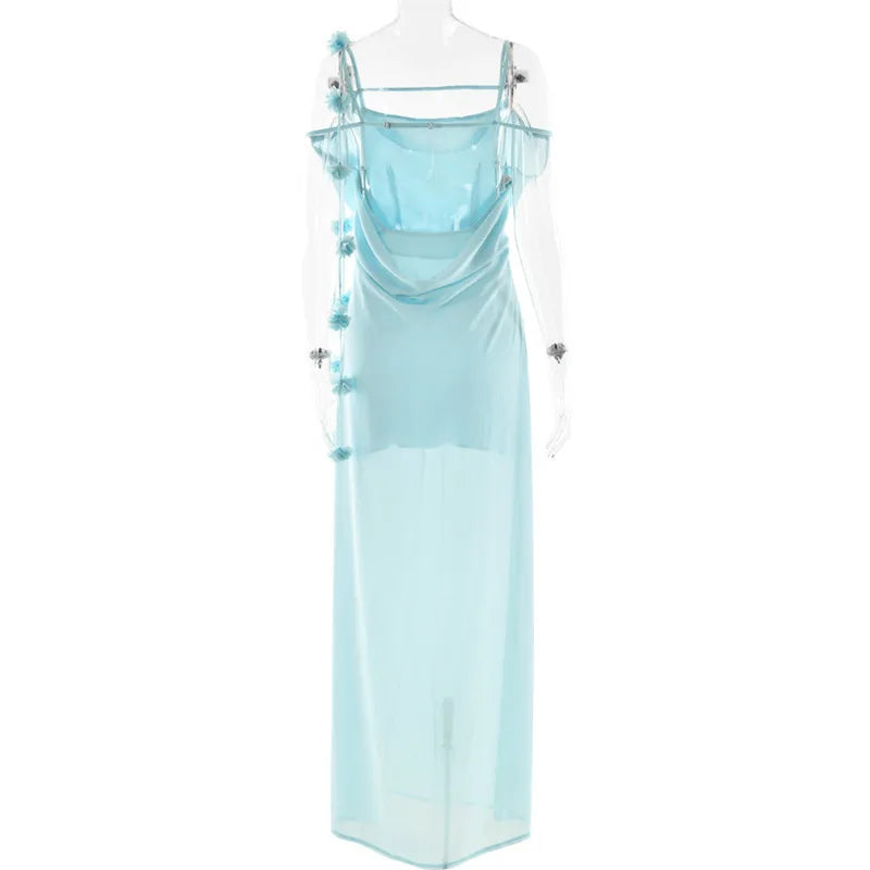 Light blue evening gown on a white background