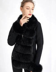 Knitted Detachable Collar Women Jacket Faux Fur Coats