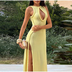 Braided Trim Cutout Maxi Dress