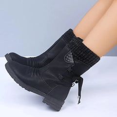 Women Mid-Calf Suede Zipper Warm Low-heeled Boots