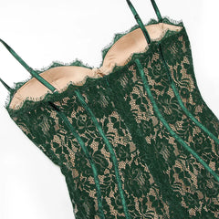 Green Lace Bodycon Corset Midi Dress