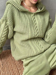 Knitted Hoodie Patchwork Oversized Thick Women's Sweater