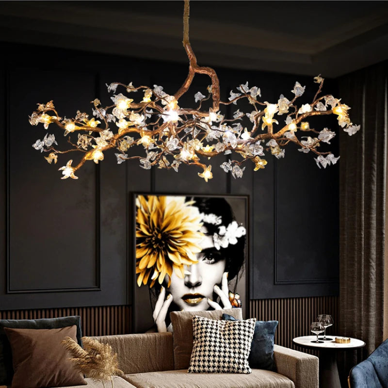 Copper Flower Led Light Dining Kitchen Branch Chandeliers