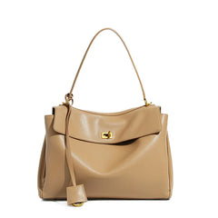 Soft leather Kelly-style tote with gold lock and top handle

