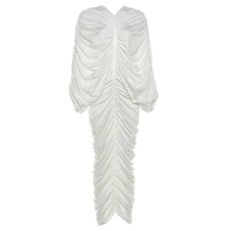 White ruched dress on a white background