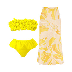 Flower Ruffle Push-Up Off-Shoulder Swimwear Set