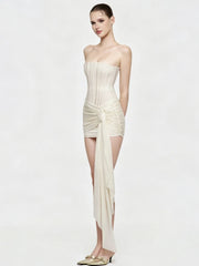 Strapless Corset Draped Wasit Mini Dress