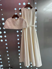 Embellished Cape A-Line Midi Dress