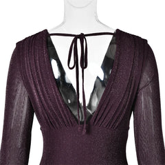 Sequin V-neck Ruched Detail Long Sleeve Maxi Dress