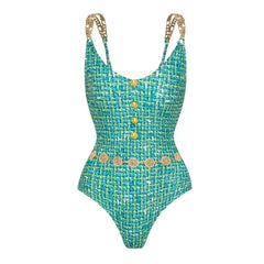 Tweed Chain Strap Swimwear Set