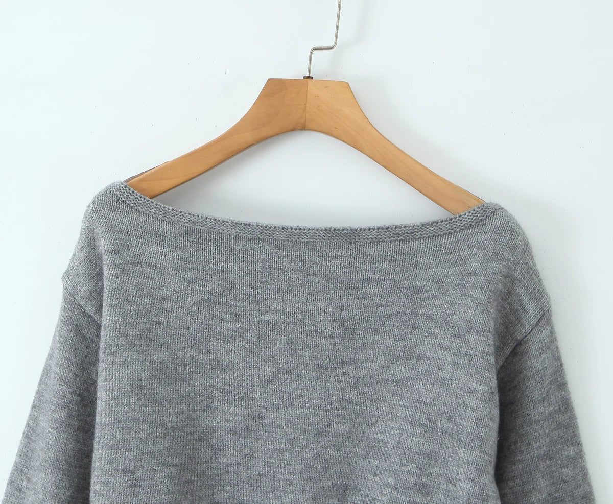 トップス Theredthread S slouchy knit gray Oversized Overfold Off Shoulder Knit Sweater | COMMENSE