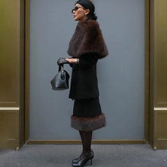 Faux Fur Shawl and Maxi Skirt Set